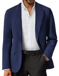 Sakkos für Herren Elegante Business Jacke Sakko Herren Regular Fit 2 Knöpfe M Blau