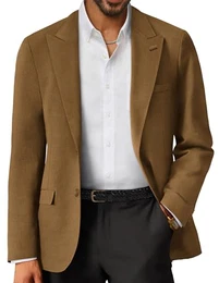Sakkos für Herren Elegante Business Jacke Sakko Herren Regular Fit 2 Knöpfe M Braun