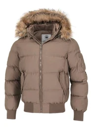 Herren Stepp-Winterjacke mit Abnehmbarer Kapuze Burnt Männliche Winter-Steppjacke Winter-Steppjacke Kapuze mit Fell M