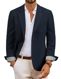 Herren Anzugjacke Sakko Slim Fit 2 Knöpfe Sportlich Anzug Jacke Freizeit Blazer mit Brosche Marineblau M