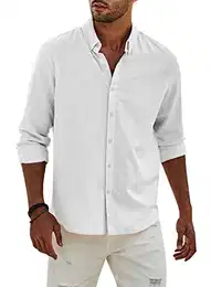 Hemd Herren Leinenhemd Langarm Freizeithemd Leinen Shirts Casual Langarmhemd Baumwolle Western Hemden Sommer Herbst Frühling Weiß M