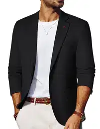 Sommer Sakko Herren Sportlich Anzugjacke Jackett für Herren Regular Fit Schwarz M