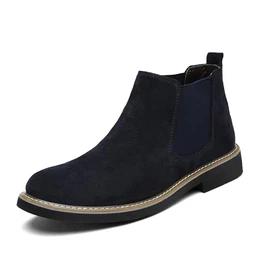 Herren Chelsea Boots Klassisches Kleid Pull On Stiefel Mode Casual Pu Leder Stiefeletten Business Work Wildleder Stiefel Für Männer,Dark Blue,41 EU
