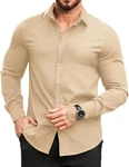 COOFANDY Freizeithemd Herren Button Down Langarm Hemd Businesshemden Beige