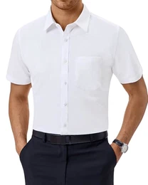 J.VER Hemd Herren Kurzarm Businesshemd Shirt Knitterfrei Weiß Formales Hemd mit Brusttasche für Sommerhemd Hochzeit Arbeits,Weiß,M