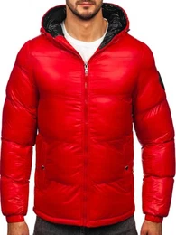 Herren Winterjacke Puffer Wintermantel Daunenjacken Steppjacke Kapuze Winter Übergangsjacke Gefüttert Wärm Reißverschluss Outdoor Casual Style 5M3198 Rot M [4D4]