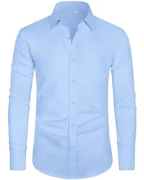 J.VER Bügelfrei Freizeit Herrenhemden Herren Knopfleiste Sommerhemden Pure Büro Hemden Body Fit Casual Business Shirt mit Tasche,Hellblau,M