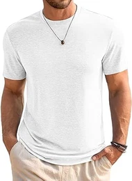 Herren T-Shirt Rundhals Kurzarm Sommer Oberteile Regular Fit Sport Fitness Funktionsshirt Einfarbig Basic Unterhemd Business Shirts Weiß M