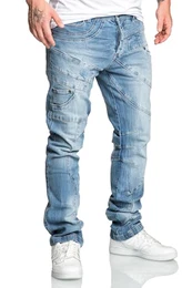 Herren Männer Regular Straight Fit Destroyed Design Jeans Hose R7029 Hellblau W32/L32