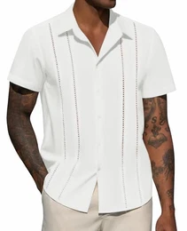 Hemd Herren Kurzarm Guayabera Sommer Hemden Herren Cuba Strandhemd Hawaii Freiheithemd