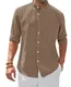 siliteelon Stehkragenhemd Langarm Sommer Linenshirt Camp Freizeithemd Strandurlaub Ausflugs Date Herrenhemden mit Taschen Khaki XL