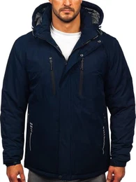 Herren Winterjacke Puffer Wintermantel Daunenjacken Steppjacke Kapuze Winter Übergangsjacke Gefüttert Wärm Reißverschluss Outdoor Casual Style 22M321-1 Dunkelblau M [4D4]