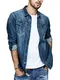 Runcati Herren Jeanshemd Langarm Denim Shirt Regular Fit Baumwolle Western Freizeithemd Leicht Übergangsjacke Dunkelblau M
