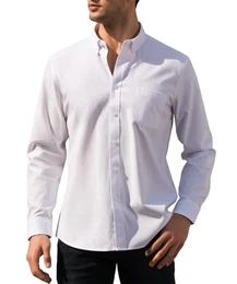 Hemd Herren Langarm mit Knopfkragen - 100% Baumwolle - Männer Regular Fit Herrenhemden - Bügelleichtes - Freizeithemden Businesshemden