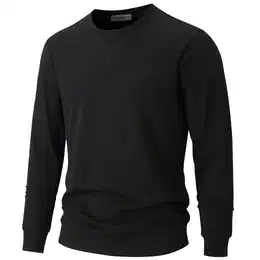 Herren Sweatshirt mit Rundhalsausschnitt Männer Basic Pullover Langarmshirts Freizeit Sport Shirt (616 Black M)