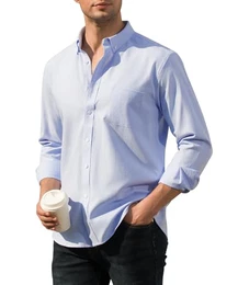 Hemd Herren Langarm mit Knopfkragen - 100% Baumwolle - Männer Regular Fit Herrenhemden - Bügelleichtes - Freizeithemden Businesshemden