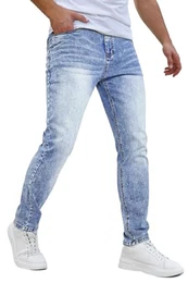 Jeans Herren Skinny Casual Stretch Hosen Männer Slim Fit Denim Jeanshose Hellblau 32W/30L