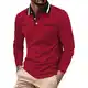 Generisch Herren Poloshirt-Langarm Poloshirt aus Baumwolle Atmungsaktiv Casual T-Shirt mit Tasche Herren Poloshirt Rot Polo-Kragen