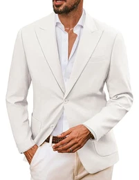 Leinen Herren Anzugjacke 2 Knöpfe Business Blazer Regular Fit Freizeit Sakko Sommer Leichtgewicht Sportlich Anzug, XL, Weiß