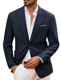 Herren Sakko Leinen 2 Knöpfe Casual Sportlich Freizeit Anzug Sommer Leichtgewicht Blazer Business Hochzeit Anzugjacke, M, Marineblau