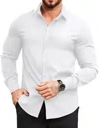 Hemd Herren Langarm Business Herrenhemden Regular Fit Stretch Bügelfrei Oberhemden Weiss M
