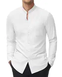 Stretch Hemd Ohne Kragen Herren Langarm Stehkragen Business Hemden Slim Fit Freizeithemd Standhemd