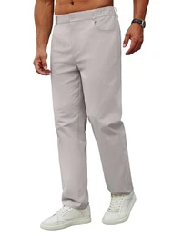 Herren Casual Chinohose Baumwolle Freizeithose Arbeitshose Männer Stretch Chino Hose Regular Fit Stoff Hose Lang Leichte Sommerhose Pants Trousers Hellgrau M
