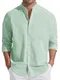 Friptspyg Herren Leinen Hemden Langarm Baumwolle Leinenhemd Stehkragen Sommer Hemd Regular Fit Freizeithemden Strand Hemden mit Tasche, Mintgrün M