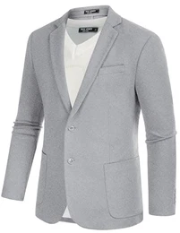 Sakko Herren Regular Fit Sportlich Freizeit Blazer 2 Knöpfe Anzugjacke für Business (Hellgrau, M)