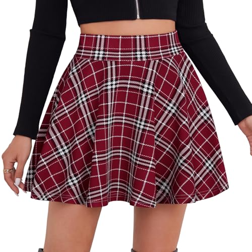 Karierter Damenrock Mit Knoten – Hohe Taille, Asymmetrischer Saum, Minirock Im Skater-Style