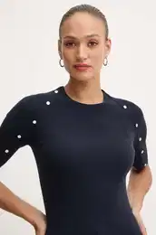 Pulover s primesjo volne enski, mornarsko modra barva
