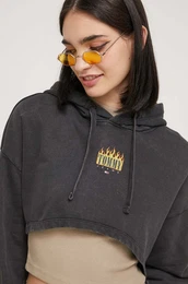 Bombaen pulover enska, siva barva, s kapuco