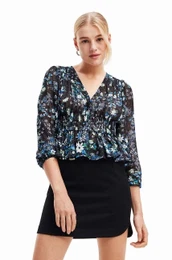Majica 23WWBW06 WOMAN WOVEN BLOUSE LONG SLEEVE enska, mornarsko modra barva