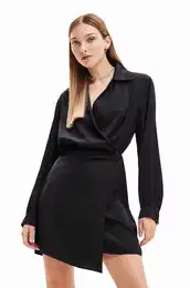 Obleka 23WWVWAI WOMAN WOVEN DRESS LONG SLEEVE črna barva