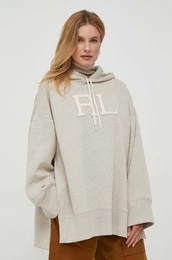 Pulover ženska, bež barva, s kapuco