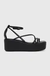 Usnjeni sandali WEDGE SANDAL 30 LTH enski, rna barva, HW0HW01949