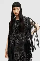 Usnjen brezrokavnik ELIAS GILET enski, rna barva, W040LA