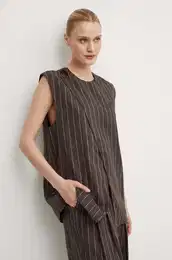 Laneni telovnik Enid - Casual Linen Stripe rjava barva, DAY65243328
