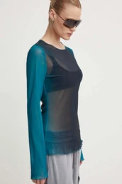Majica z dolgimi rokavi turkizna barva, 3057-13034