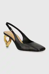 Usnjeni salonarji Chain Heel rna barva, ANW43022A