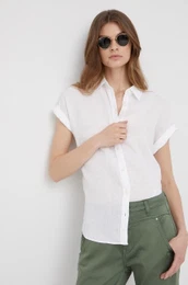 Lanena srajca Lauren Ralph Lauren enska, bela barva,
