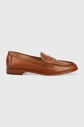 Usnjeni mokasini Lauren Ralph Lauren Burnished Calf enski, rjava barva