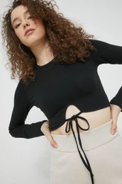 Majica z dolgimi rokavi Hollister Co. enski, rna barva