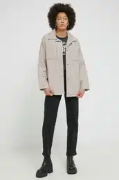 Jakna Hollister Co. za ene, boja: siva, za prijelazno razdoblje, oversize