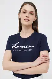 Kratka majica Lauren Ralph Lauren enski, mornarsko modra barva