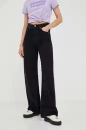 Kavbojke RIBCAGE WIDE LEG H223 ženske, črna barva