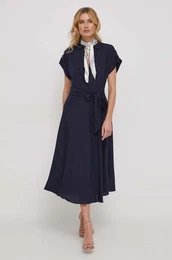 Haljina Lauren Ralph Lauren boja: tamno plava, midi, iri se prema dolje, 250909427