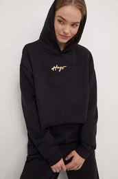 Pulover enska, rna barva, s kapuco