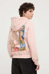 Bombaen pulover enska, roza barva, s kapuco