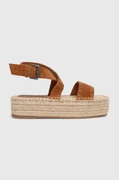 Sandale od bruene koe PLS90657 za ene, boja: smea, s platformom, TRACY ANTIQUE